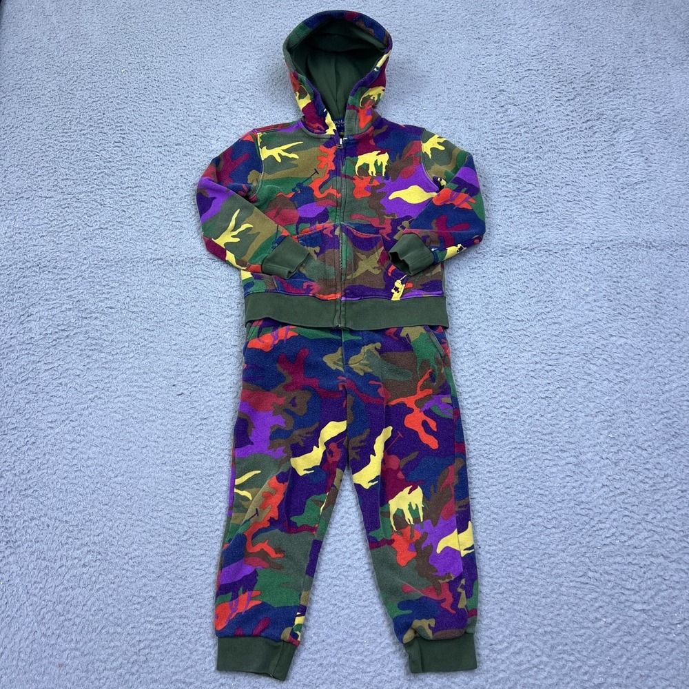 Ralph Lauren 5T Big Pony Multi Camo Fleece Zip Hoodie + Jogger Set Sweatsuit Kid